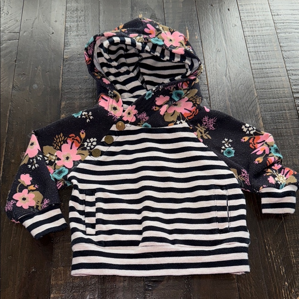 🎀18m Girls Ampersand Floral Striped Kids pull over Hoodie with pockets